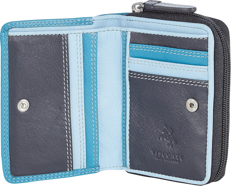 VISCONTI 100% Leder Geldbeutel Damen RFID Schutz Geldbörse Damen Portemonee Bifold Mehrfarbig Portmo