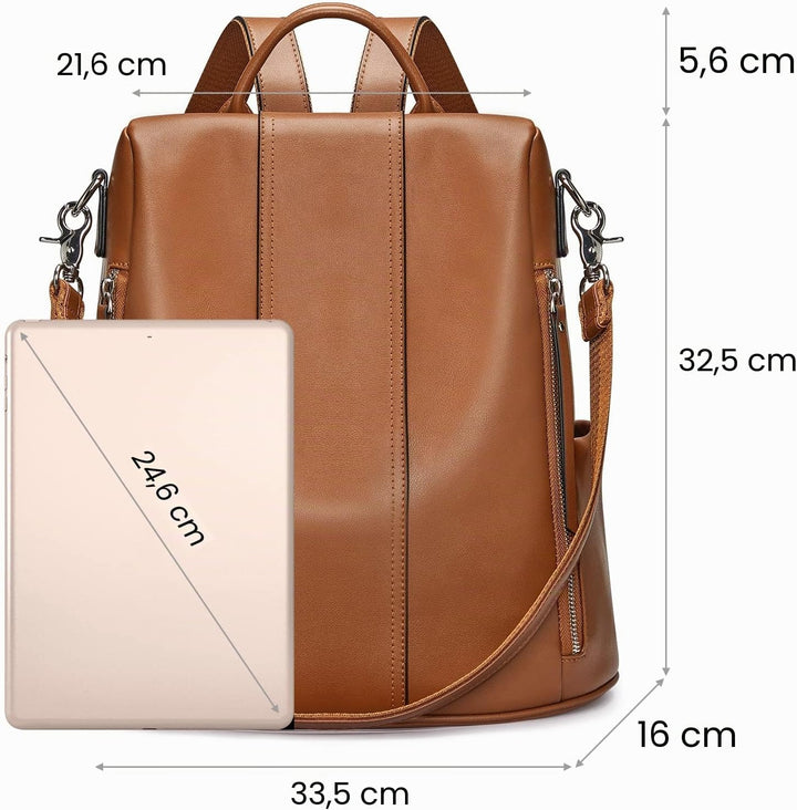S-ZONE Damen-Rucksack, weiches Leder, Diebstahlschutz, Geldbörse, wasserdicht, Schultasche 2-braun,