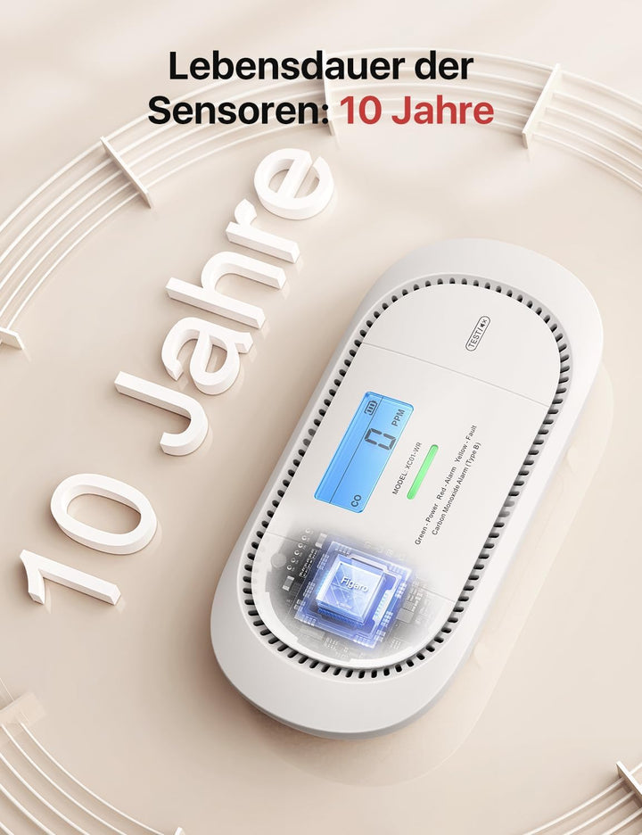 X-Sense Funkvernetzter CO Melder mit austauschbarer Batterie, Kohlenmonoxid Melder, LCD-Display und