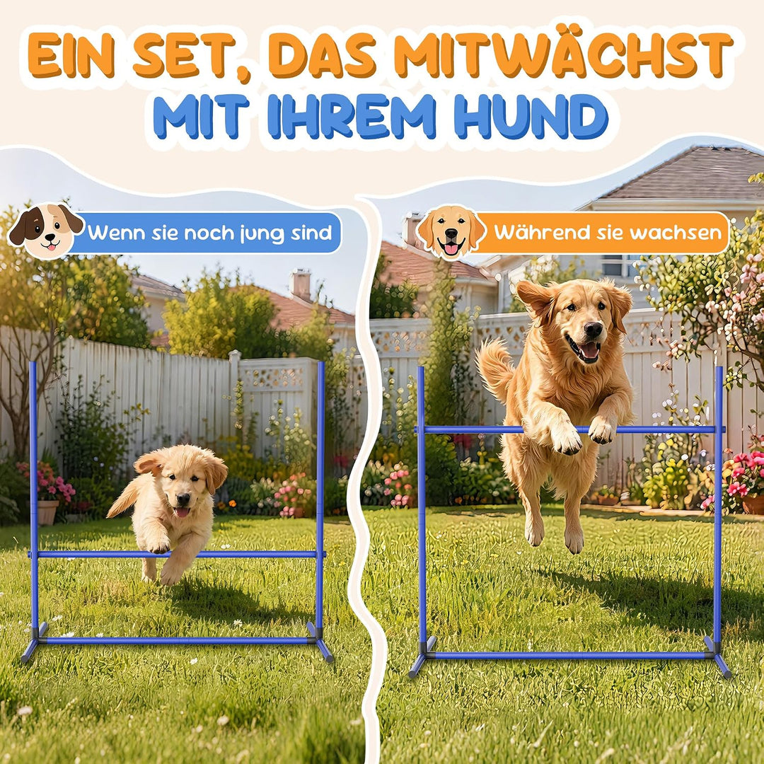 YRHome Hunde Agility Hürdenset Agility-Ausrüstung für Hunde 4 x Hürden Slalom Stangen Hunde Training
