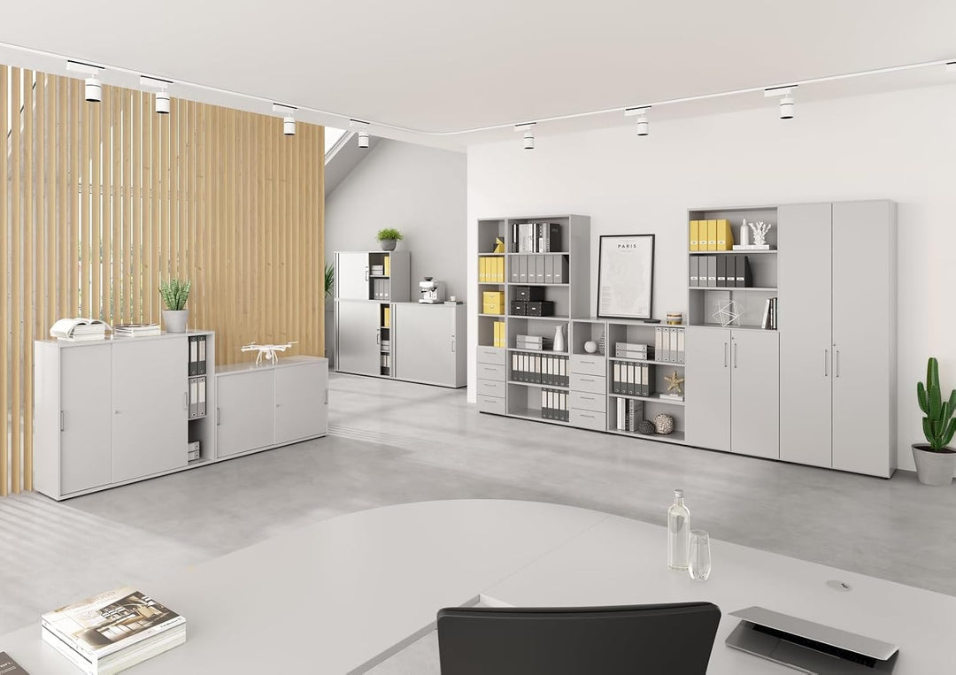 bümö Regal Graphit, Standregal aus Holz für 2 Ordnerhöhen - Bücherregal klein 80 cm breit, Aktenrega