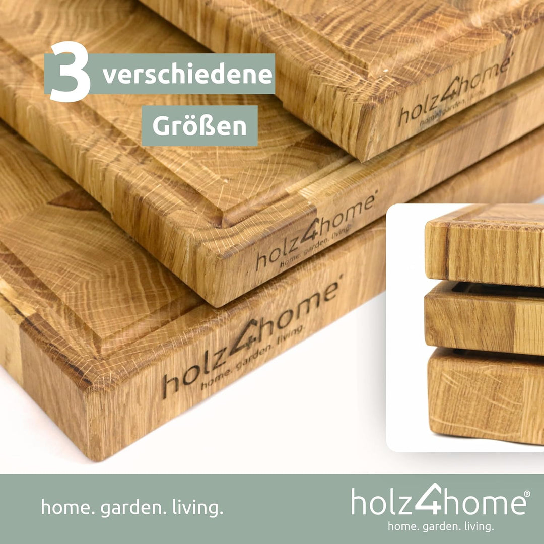 holz4home® Premium Schneidebrett Stirnholz aus Eiche I 40 x 30 x 4 cm I Hackbrett Unterlage für die