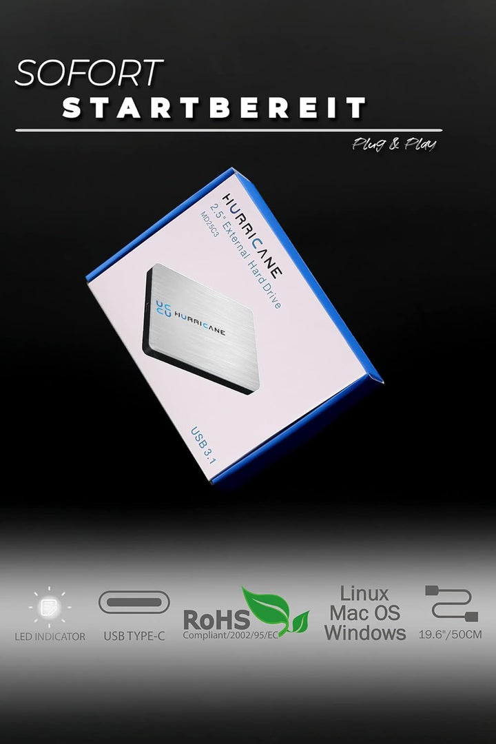 HURRICANE MD25C3 tragbare Externe Festplatte 500GB 2,5" USB C Speicherplatte für Fotos smart TV PC L