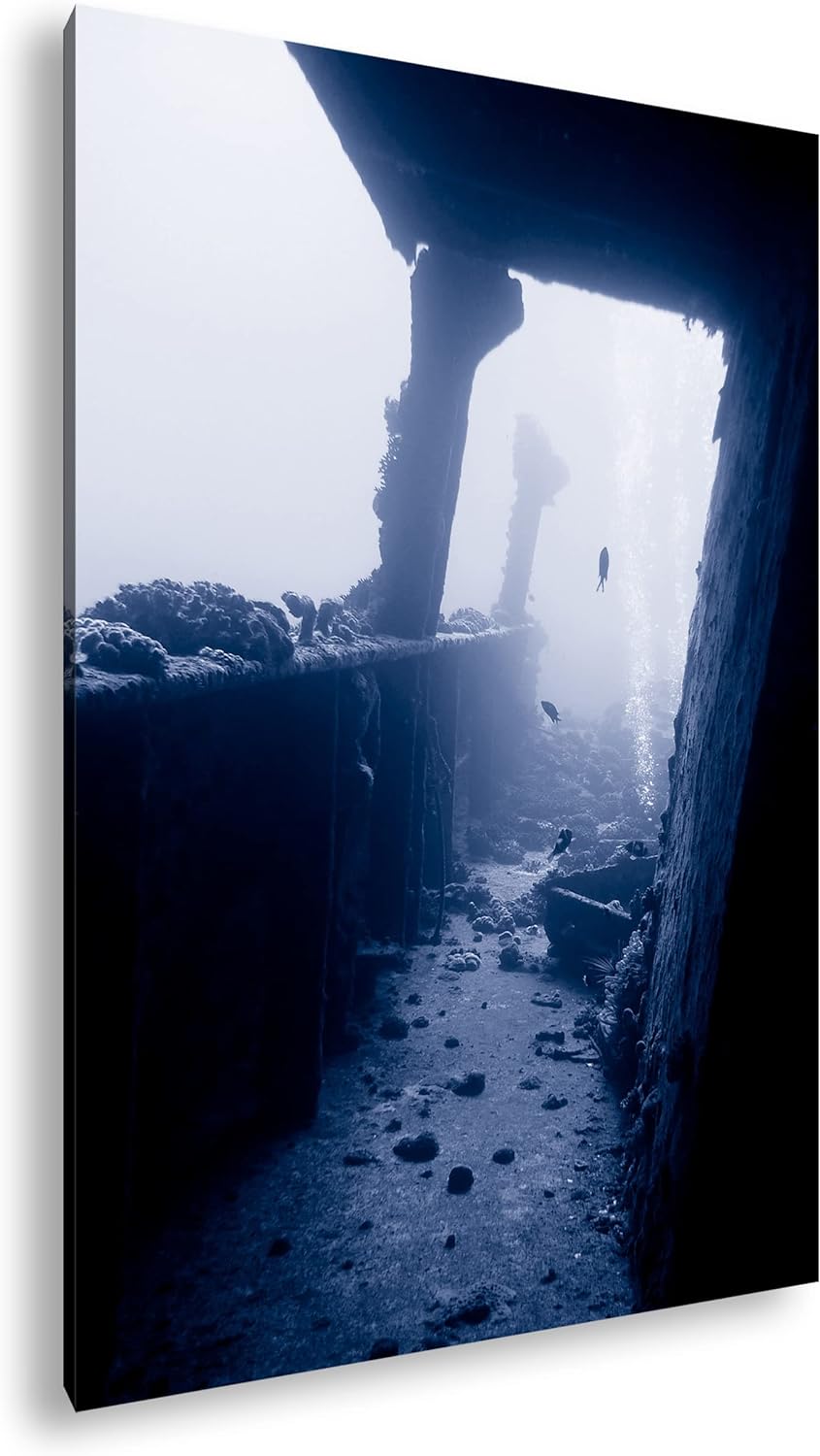 deyoli Atemberaubendes Unterwasser Wrack Format:90x60 cm als Leinwandbild, Motiv fertig gerahmt auf