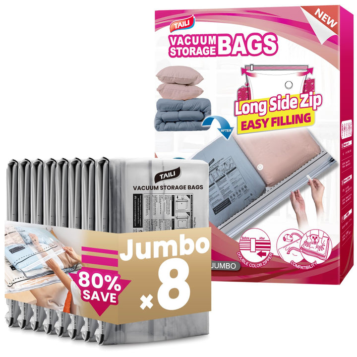 TAILI Vakuumbeutel für Kleidung mit Langer Reissverschluss 8 Stück Extra Grosse 100 X 70 CM Vakuumie