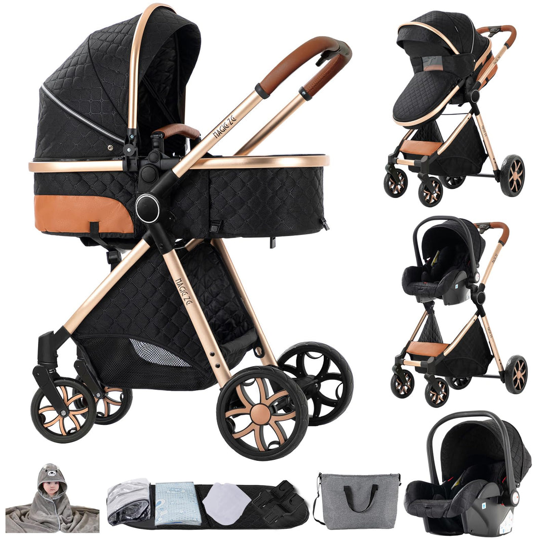 NADDLILY Kinderwagen 3 in 1, Buggy mit Umkehrbarem Zwei-Wege-Schub, Kinderwagen mit Faltbarem Tragba