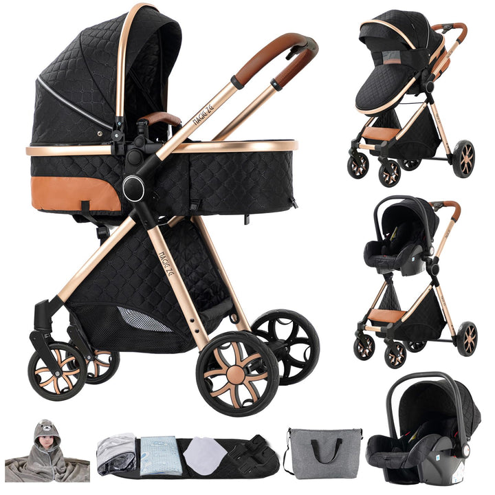 NADDLILY Kinderwagen 3 in 1, Buggy mit Umkehrbarem Zwei-Wege-Schub, Kinderwagen mit Faltbarem Tragba