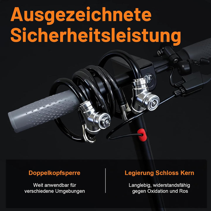 E-Scooter Schloss 120cm Lang/464g Leicht – Doppel-Handschellenschloss mit 2 Schlüsseln – 12mm Extra