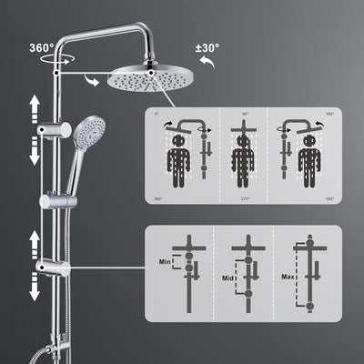 JOHO Edelstahl Duschsystem Duschset Duschstange Regenduschset mit ABS Kopfbrause D23cm ABS YT-D23cm