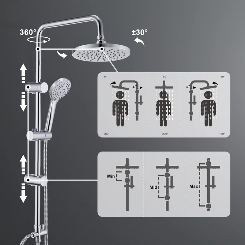 JOHO Edelstahl Duschsystem Duschset Duschstange Regenduschset mit ABS Kopfbrause D23cm ABS YT-D23cm