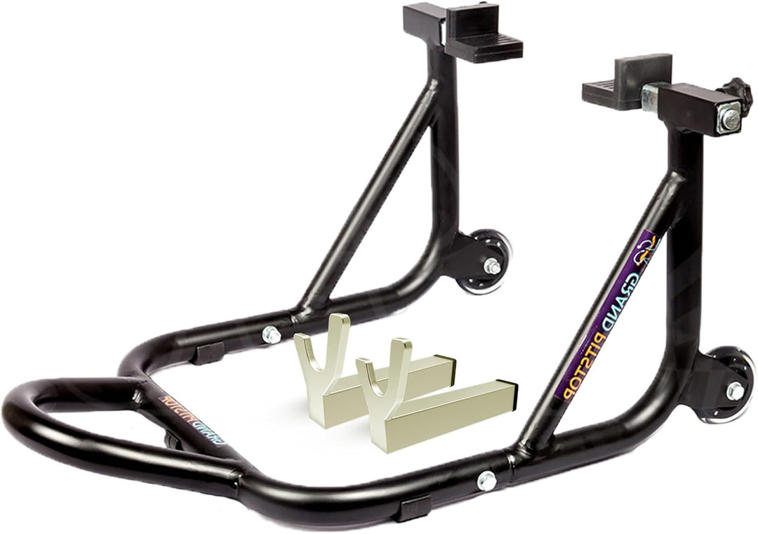 Grand Pitstop Universal Rear Paddock Stand for Bike Attached Skate Wheels with Swingarm Rest (Disman