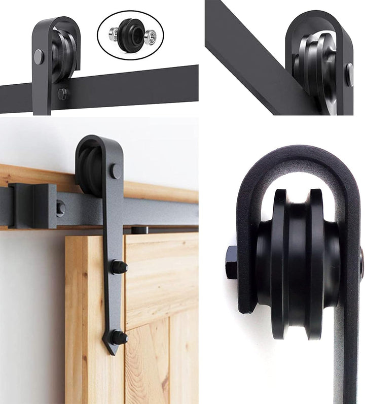 Schiebetürbeschlag Komplettset - Schiebetürsystem für Holztüren und Falttüren - 363cm Schwarz - Lauf