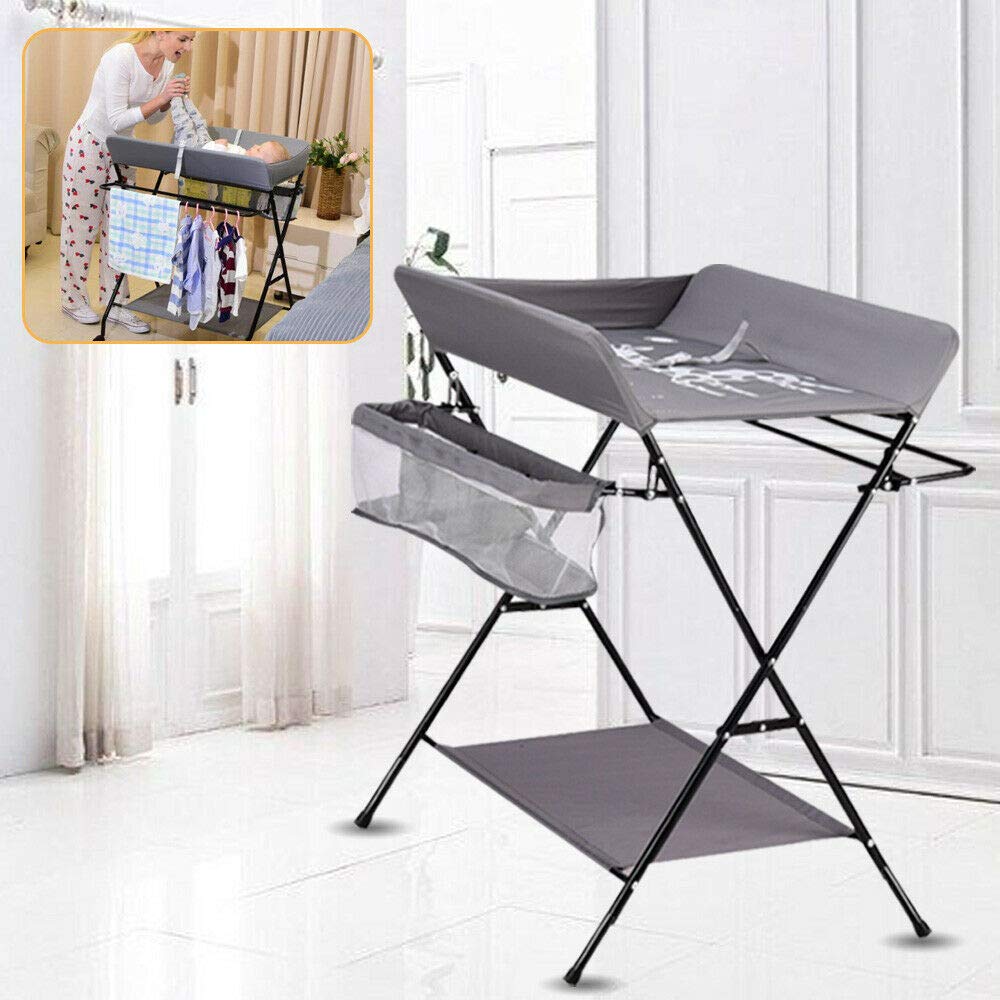 Baby Wickelkombi,Mobiler Wickeltisch mit 3 Fächer klappbare Wickelkommode Wickelauflage mit Sicherhe