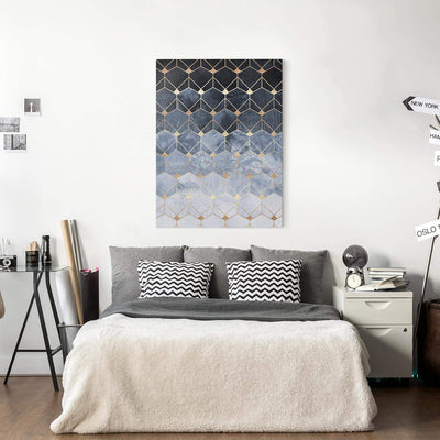 Leinwandbild Blaue Geometrie goldenes Art Deco Bild auf Leinwand 40x30 cm 40cm x 30cm, 40cm x 30cm