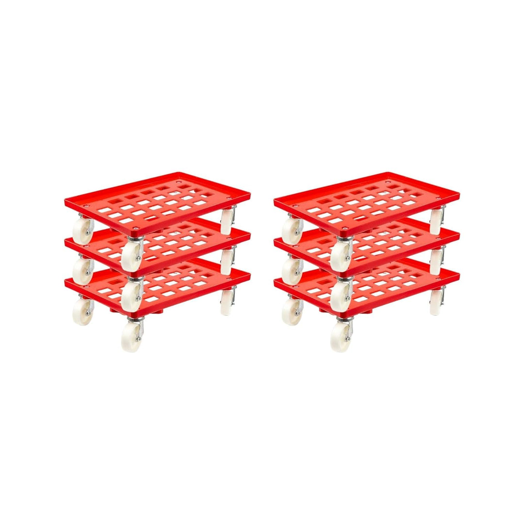 Transportroller für Euroboxen 60x40cm mit Kunststoffräder rot | Gitter/Rasterdeck | 2 Lenkrollen & 2