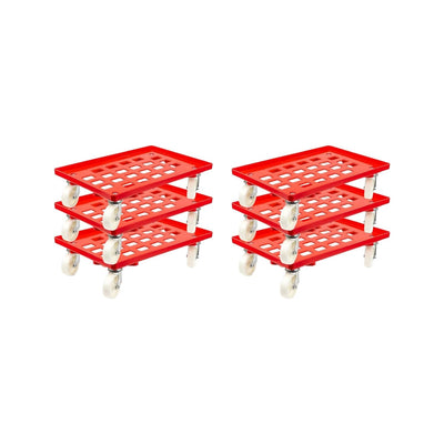 Transportroller für Euroboxen 60x40cm mit Kunststoffräder rot | Gitter/Rasterdeck | 2 Lenkrollen & 2