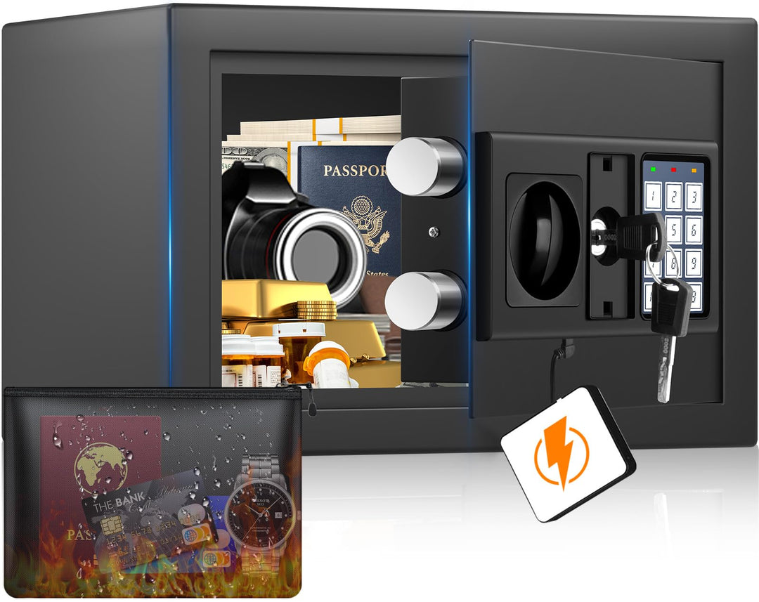 Digitaler Safe Tresor für Zuhause mit Feuerfester Tasche, Kleiner Tresor mit Zahlenschloss, Alarmmod