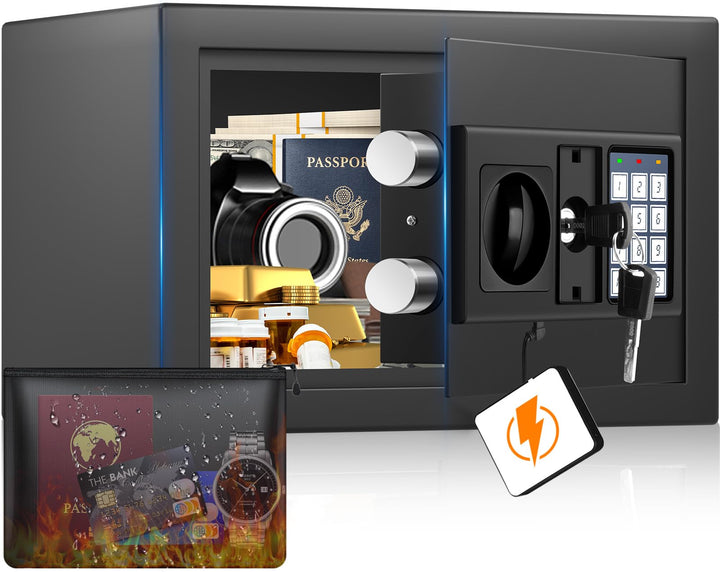 Digitaler Safe Tresor für Zuhause mit Feuerfester Tasche, Kleiner Tresor mit Zahlenschloss, Alarmmod