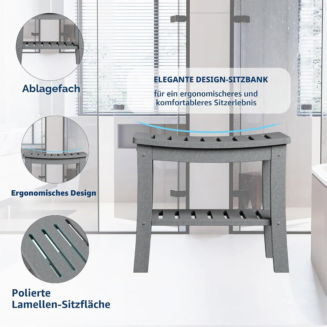 GarveeHome Duschbank, Badebank mit 2-stufiger Ablage, HDPE-Material, wasserfest, bis 181 kg belastba