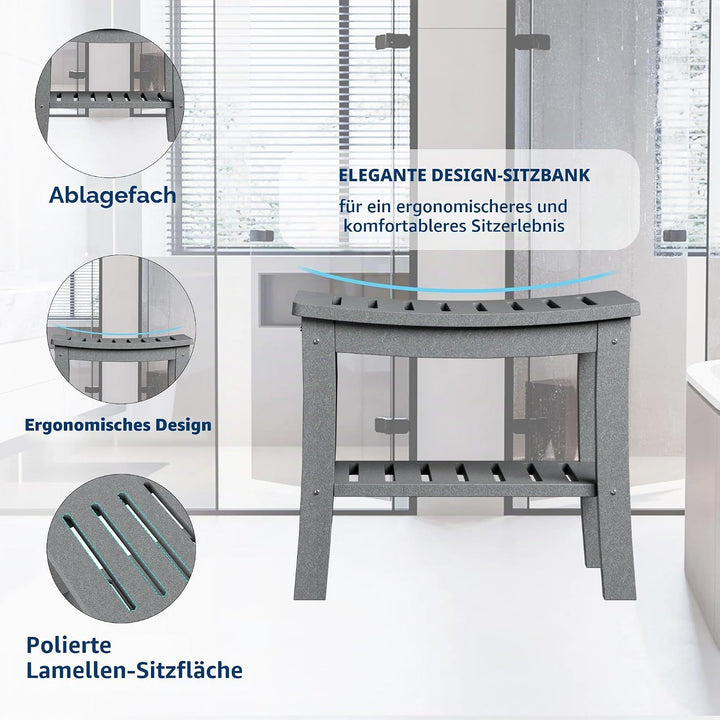 GarveeHome Duschbank, Badebank mit 2-stufiger Ablage, HDPE-Material, wasserfest, bis 181 kg belastba