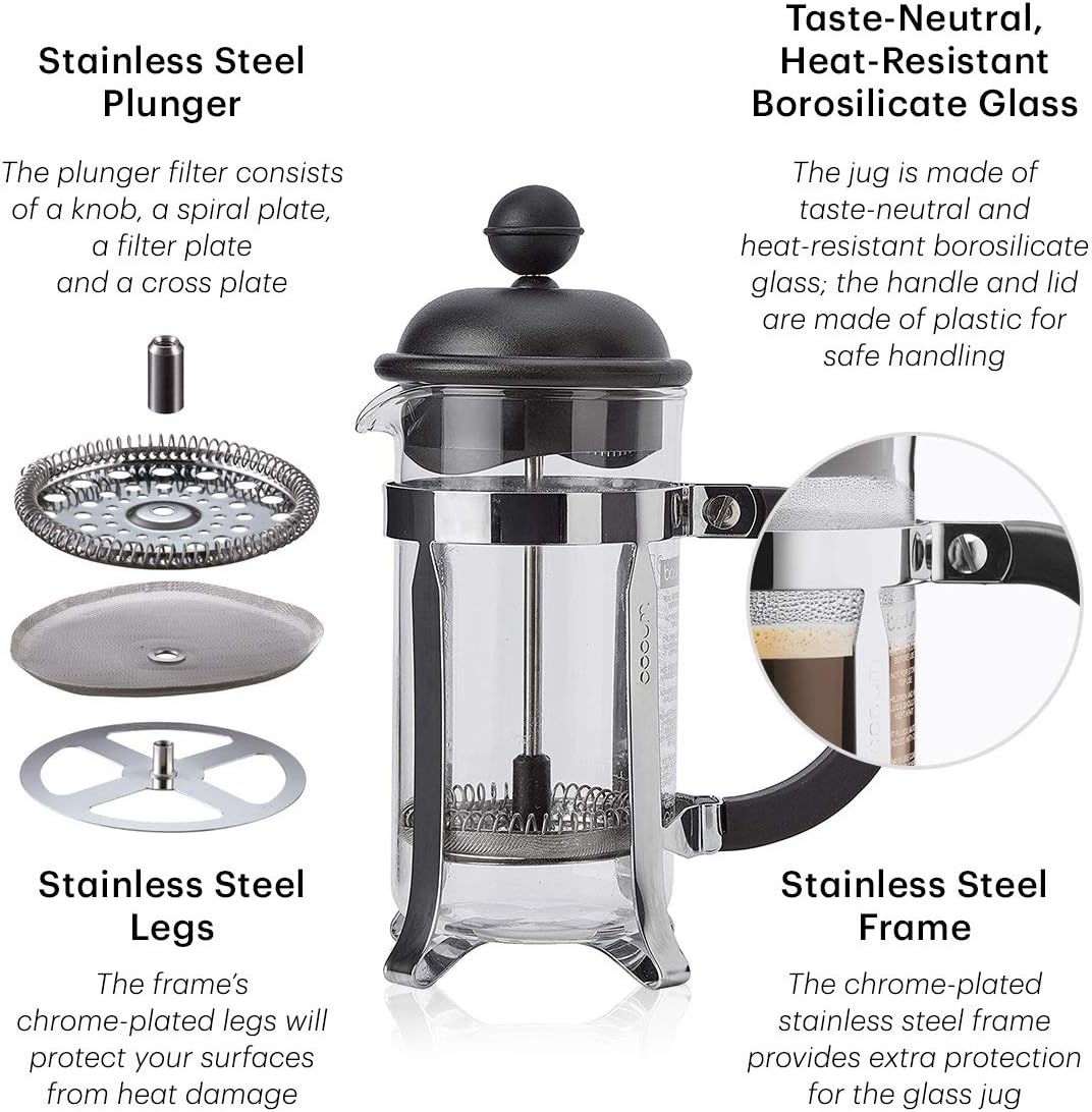 Bodum 1913-913 CAFFETTIERA Kaffeebereiter (French Press System, Permanent Edelstahlfilter, 0,35 lite