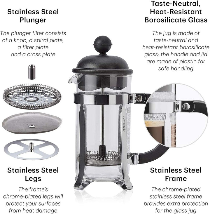 Bodum 1913-913 CAFFETTIERA Kaffeebereiter (French Press System, Permanent Edelstahlfilter, 0,35 lite