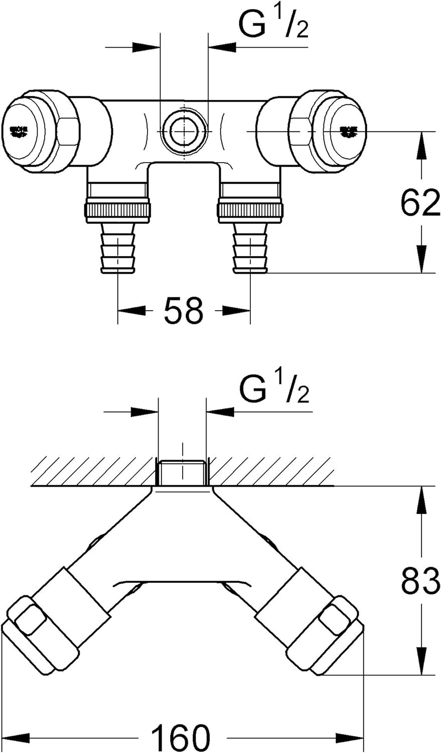 GROHE Original WAS® Doppelventil ('Einfach', Wandmontage, eigensicher gegen Rückfliessen, Innengewin