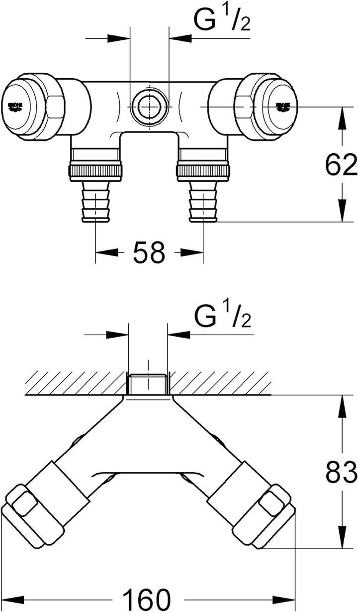 GROHE Original WAS® Doppelventil ('Einfach', Wandmontage, eigensicher gegen Rückfliessen, Innengewin