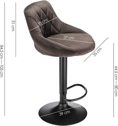 XUANYU 10er-Set Barhocker aus Samt Höhenverstellbare 63-83 cm Barstühle 360° Drehstuhl Küchenstühle