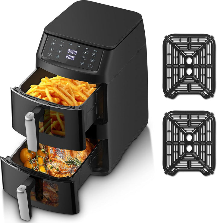TopStrong Doppelkammer Heissluftfritteuse, 2500W Vertikale Double Stack Airfryer 2 Kammern mit Sicht