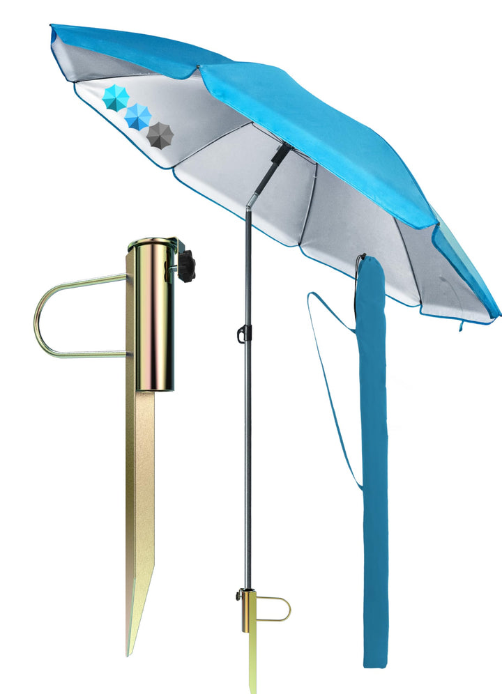 4smile Sonnenschirm Strand SunnyJoy Ø 2 m, Blau – 3er Set inkl. Strandschirm windfest stabil, Rasend
