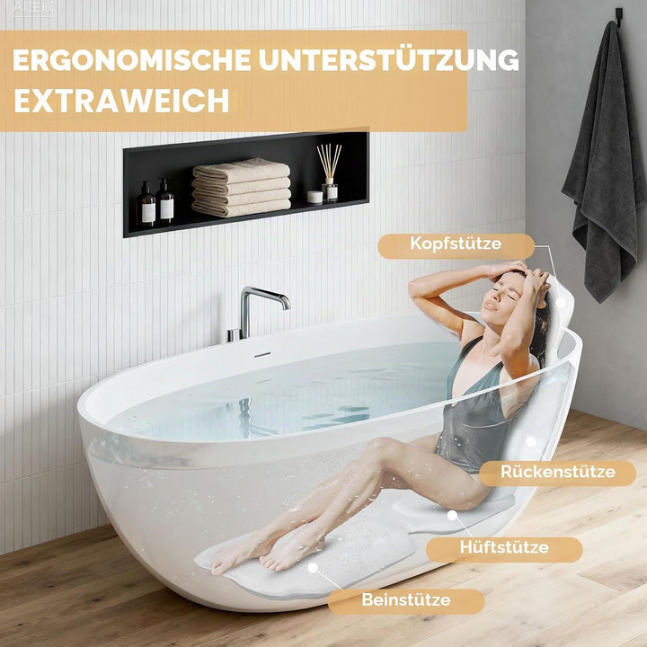 Badewannenkissen mit EXTRA Lendenkissen · 144 Saugnäpfe (12x mehr Halt!) · 4D Weiches Badekissen Set