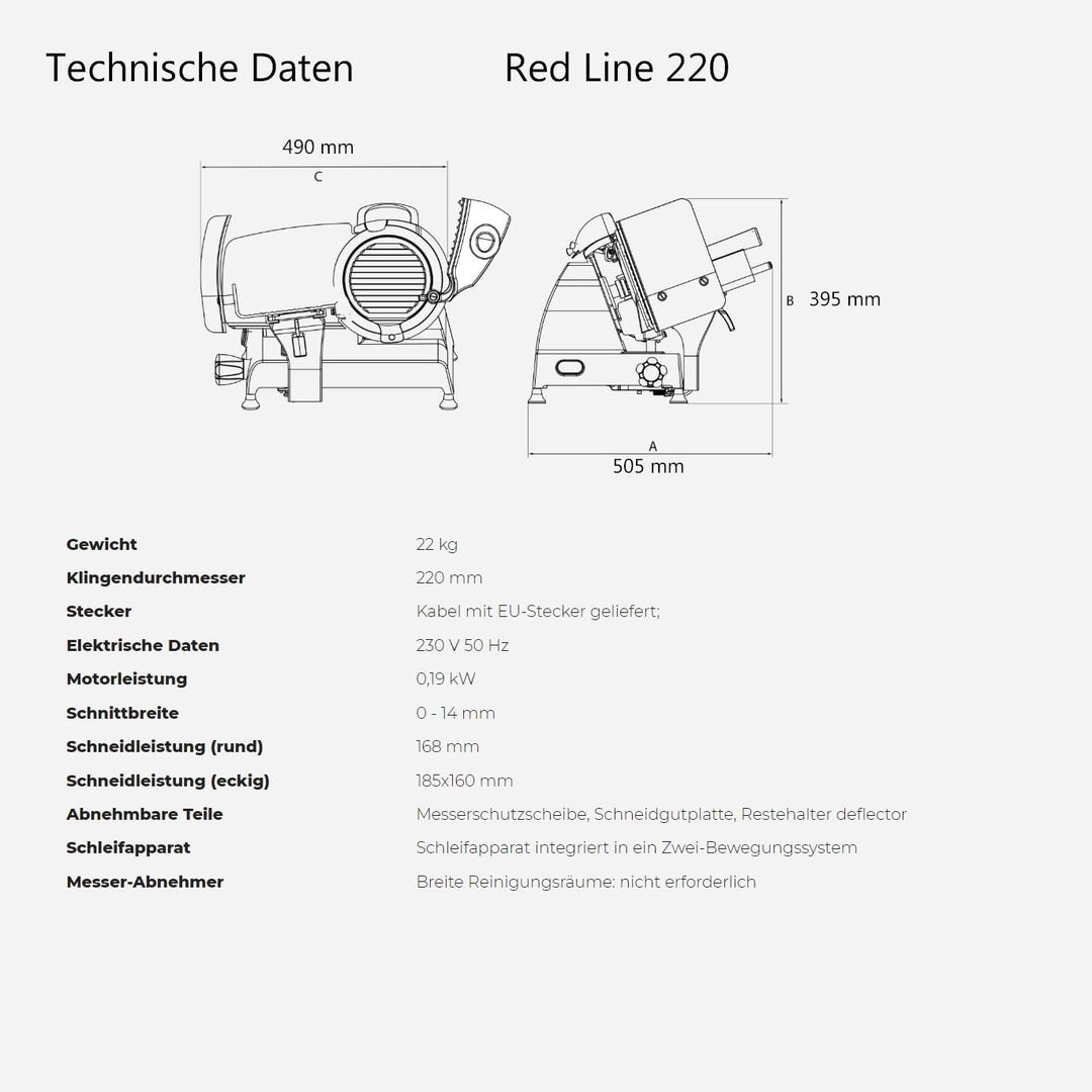 Berkel Red Line 250 weiss Aufschnittmaschine + handgefertigtes Einlegebrett aus Eiche