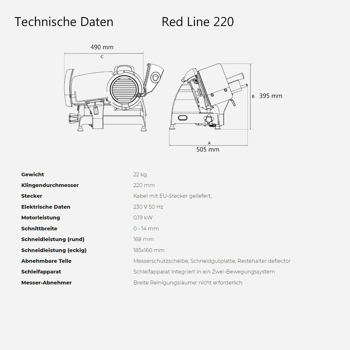Berkel Red Line 250 weiss Aufschnittmaschine + handgefertigtes Einlegebrett aus Eiche