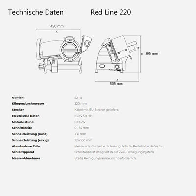 Berkel Red Line 250 weiss Aufschnittmaschine + handgefertigtes Einlegebrett aus Eiche