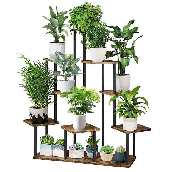YOCOMEY 9-Tier Hölzern Blumenregal Pflanzenregal, Mehrstöckig Blumenständer Pflanzenständer Blumenba