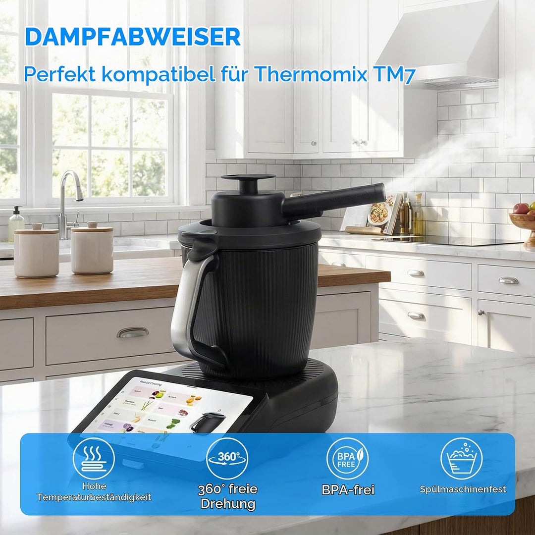 Dampfumleiter Kompatibel für Thermomix TM7, Dampfschutz Hängeschrank, mit Überlaufschutz, 360° Dampf
