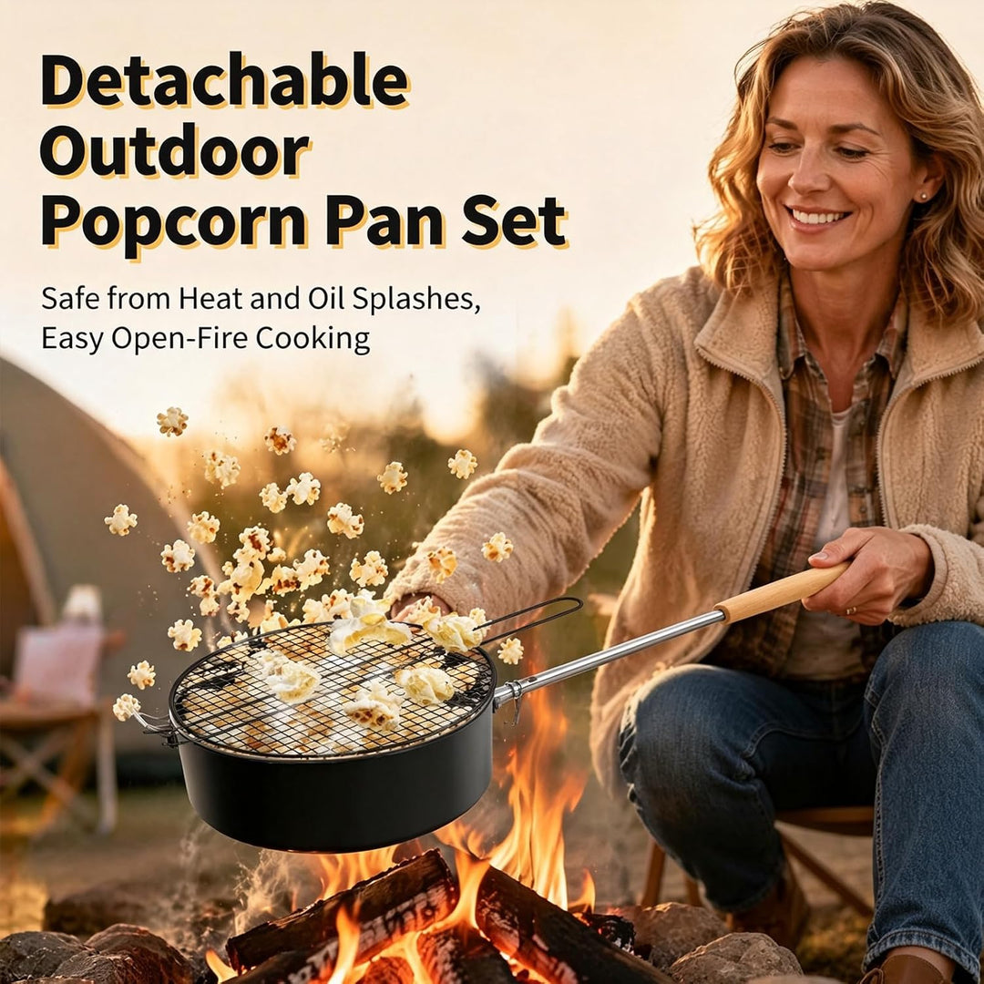 RANJIMA Popcornpfanne Lagerfeuer aus Karbonstahl, Outdoor Popcorn Pfanne mit hitzebeständigem Sicher