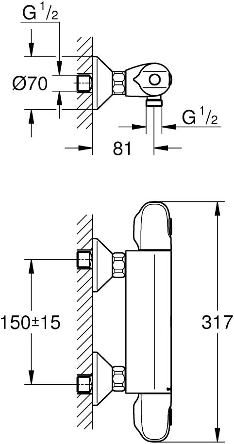 GROHE Grohtherm 1000, Duscharmatur wassersparend (Thermostat für stets konstante Temperatur, Mischba