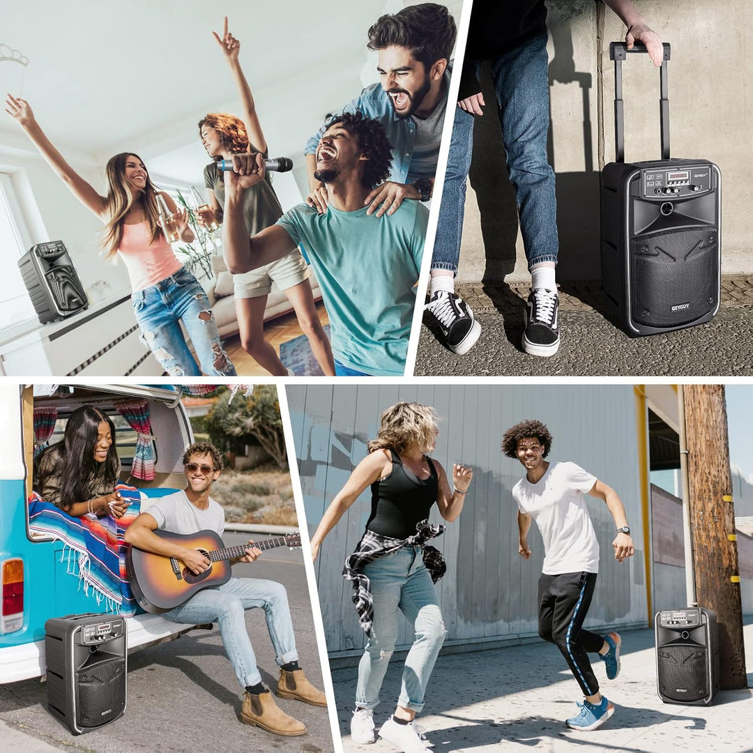 Tragbare Karaoke Maschine, 8 Zoll Mobile PA Anlage mit 2 drahtlosem Mikrofone, Wiederaufladbar Bluet