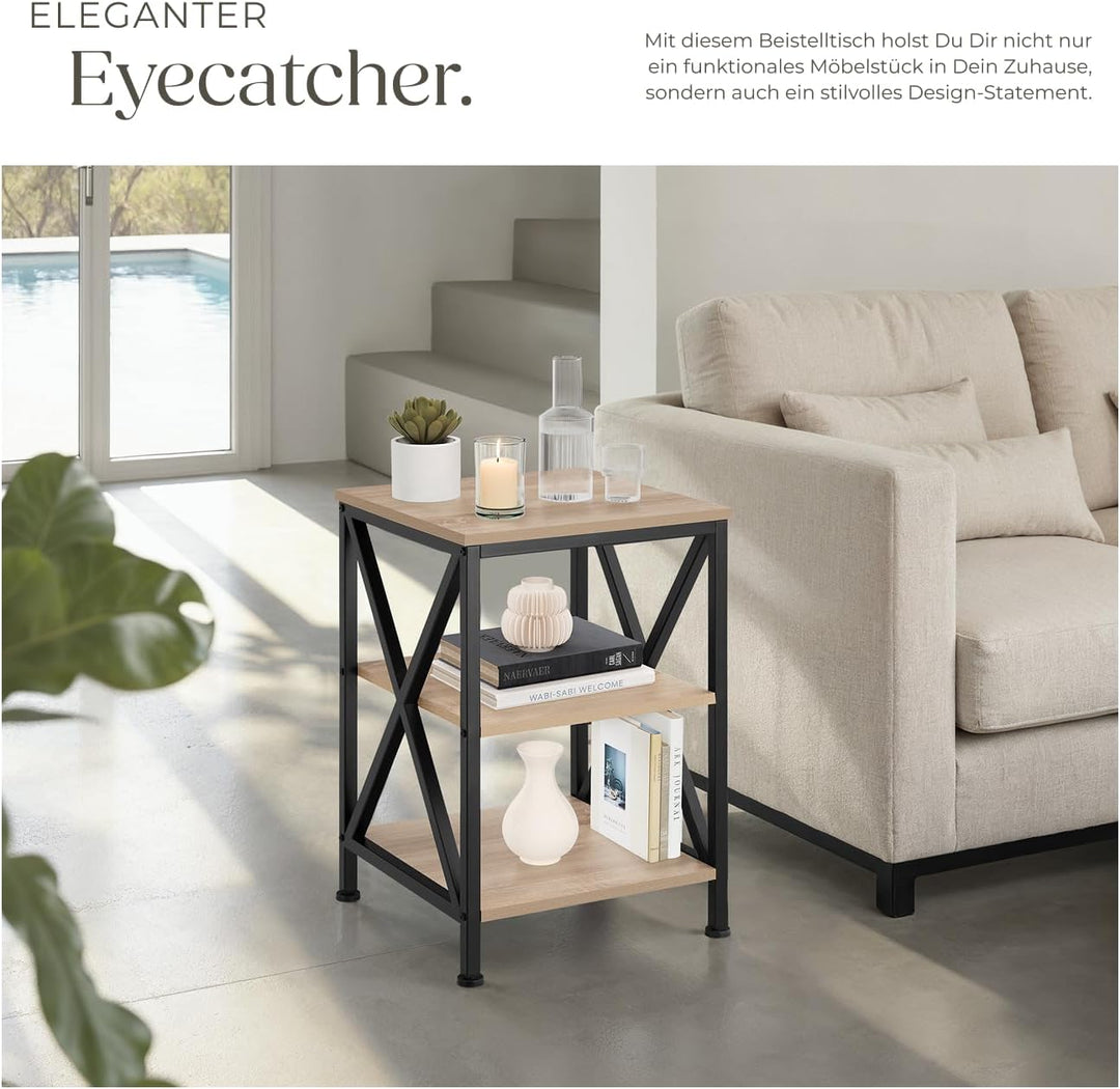 tectake® Industrial Möbel, Beistelltisch Holz und Metall, Schlafzimmer Nachttisch mit 3 Ebenen, Couc