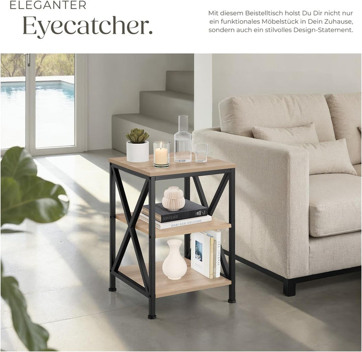 tectake® Industrial Möbel, Beistelltisch Holz und Metall, Schlafzimmer Nachttisch mit 3 Ebenen, Couc