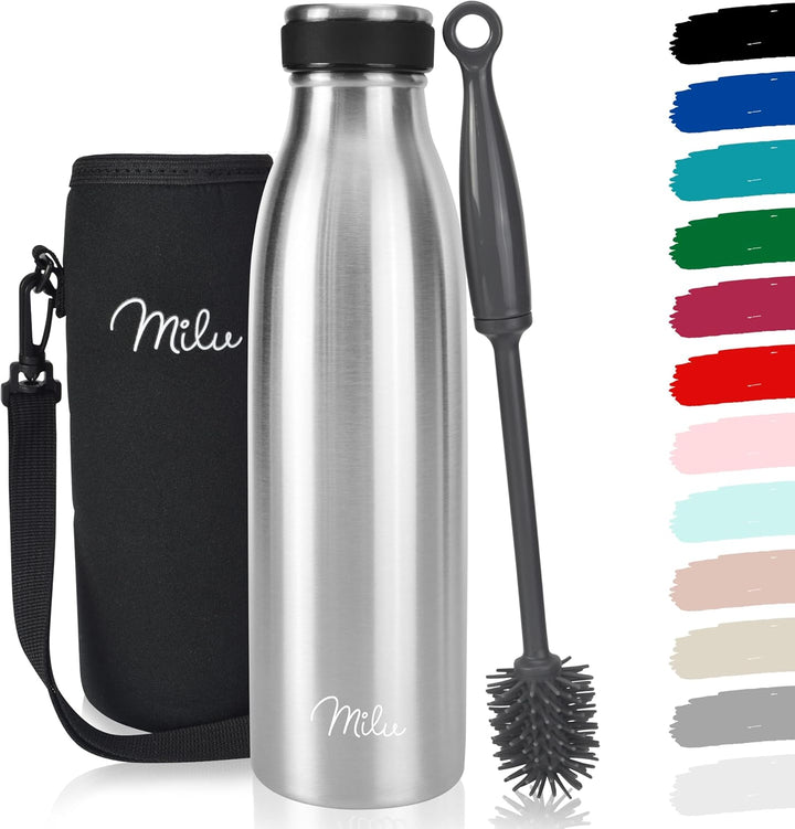 Milu Edelstahl Trinkflasche 500ml 750ml 1L 1,5L – Thermosflasche, Isolierte Wasserflasche, Auslaufsi