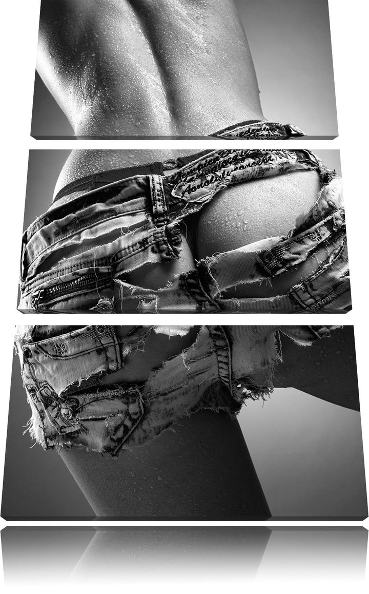 Pixxprint sexy Frauenhintern in Hotpants als Leinwandbild/Grösse: 3 Teilig (120x80) cm/Wandbild/Kuns