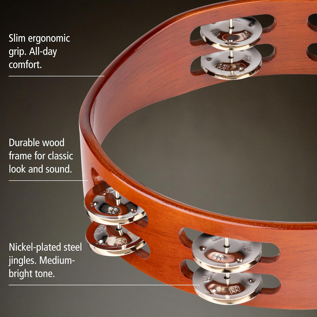 Meinl Percussion TA2AB Holztamburin mit Stahlschellen (2-reihig), 25,40 cm (10 Zoll) Durchmesser, af