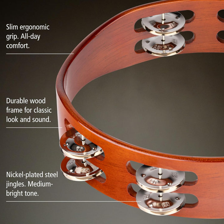 Meinl Percussion TA2AB Holztamburin mit Stahlschellen (2-reihig), 25,40 cm (10 Zoll) Durchmesser, af