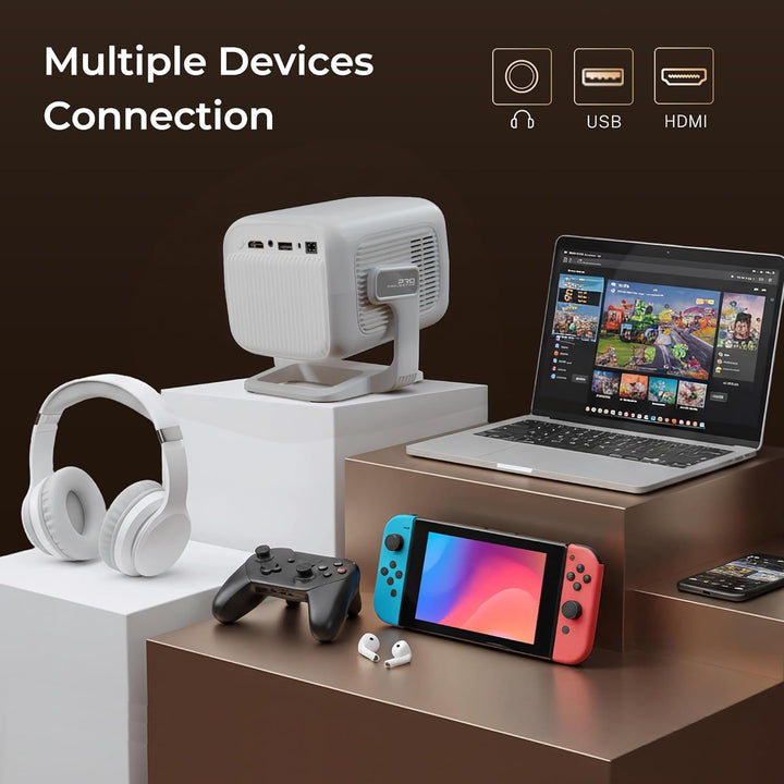 Smart Beamer Integrierte Apps Native 1080P 4K kompatibel 12000 Lumens, Autofokus Keystone Mini Proje