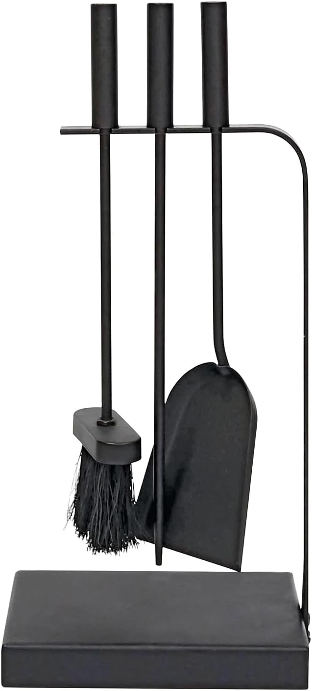 JVL Belmont modernes Kaminbesteck Curve Werkzeug Set, Stahl, schwarz, 23 x 15 x 45 cm,