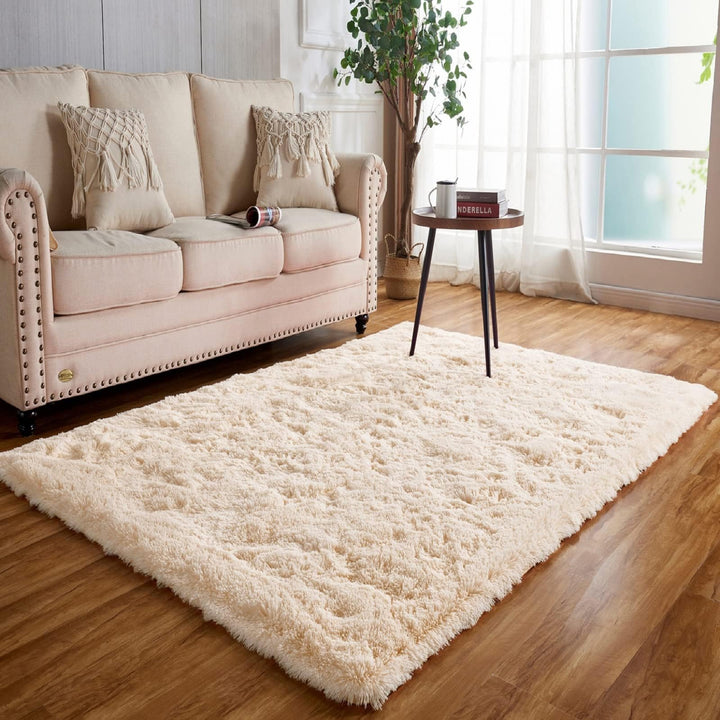 Achiiso Teppich Flauschig,Hochflorteppich Wohnzimmer Weicher Anti-Rutsch Schlafzimmer Beige Teppiche