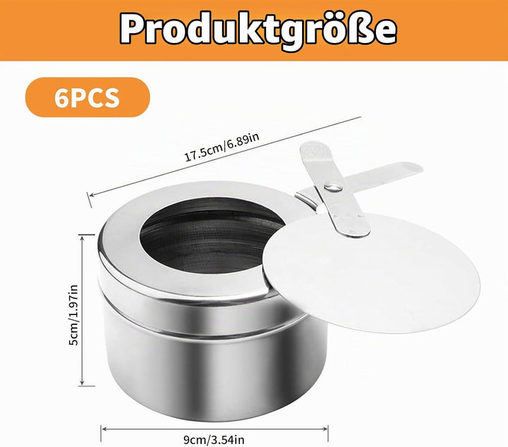 Brennpastenbehälter mit Deckel, 6 Stück Kraftstoffdosenhalter aus Edelstahl, Brennpaste für Warmhalt
